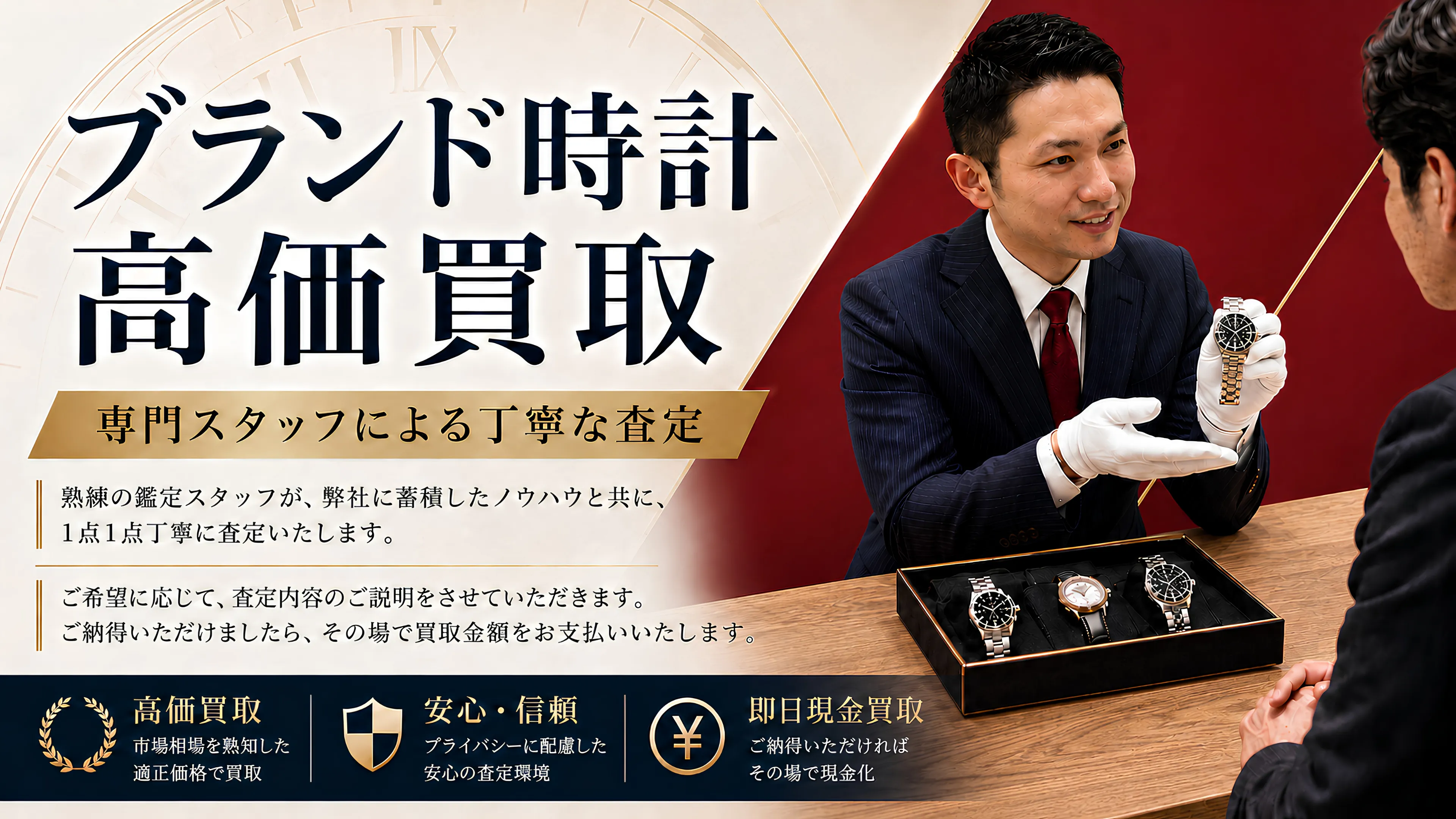 ブランド時計 高価買取。専門スタッフによる丁寧な査定。